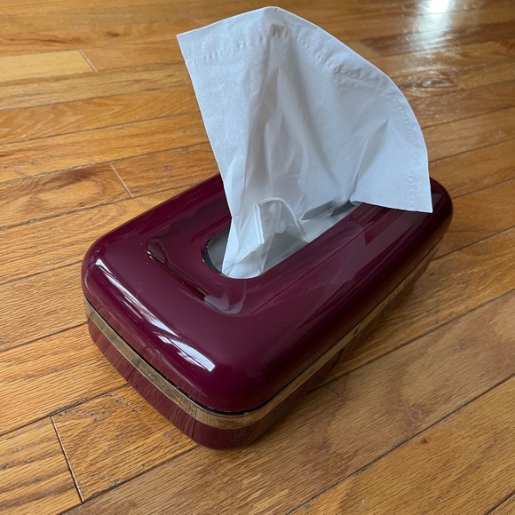 Vintage 90s Burgundy and Gold Plastic Tissue Box Cover - Picture 2 of 5